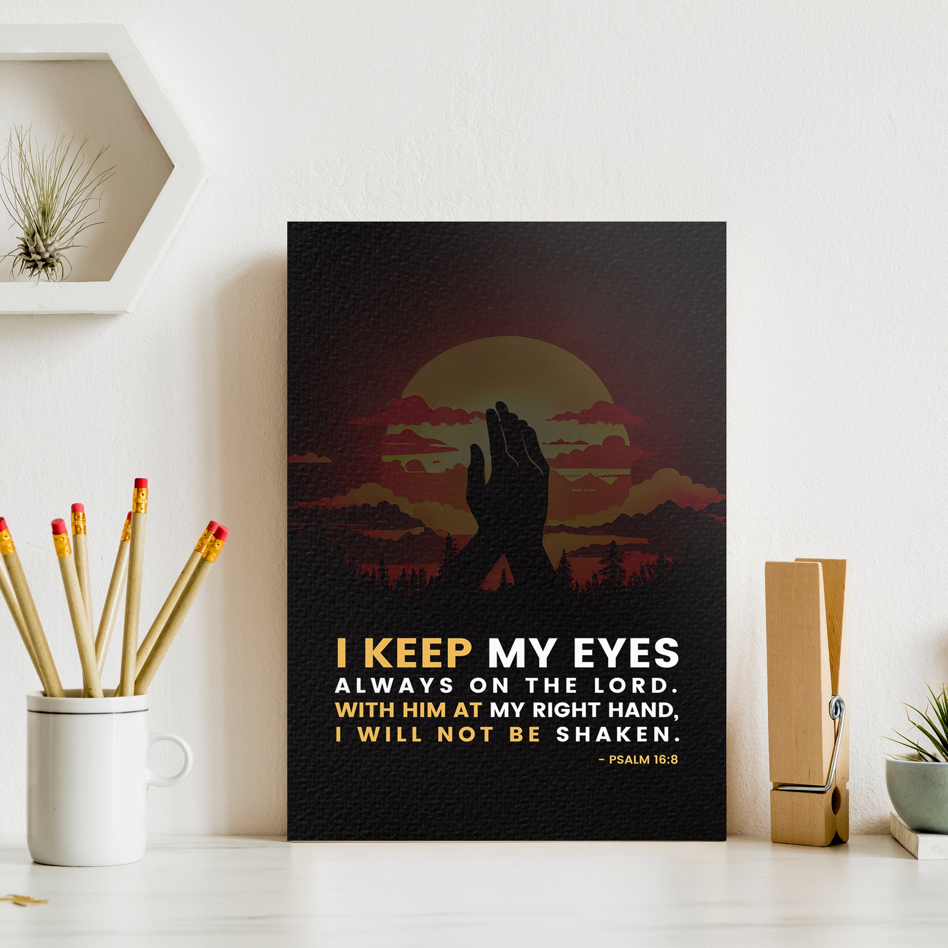 Christian wall canvas with Psalm 16:8 Verse