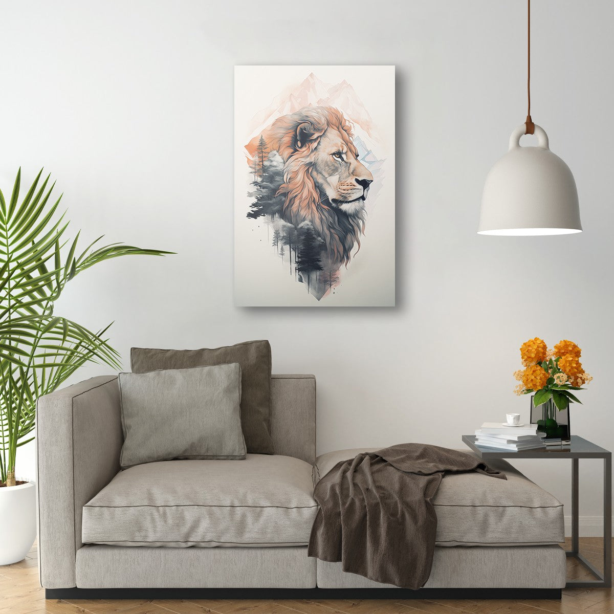 Lion and mountain Wall Art