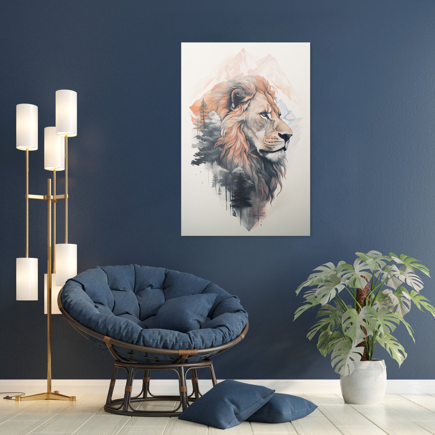 Lion and mountain Wall Art