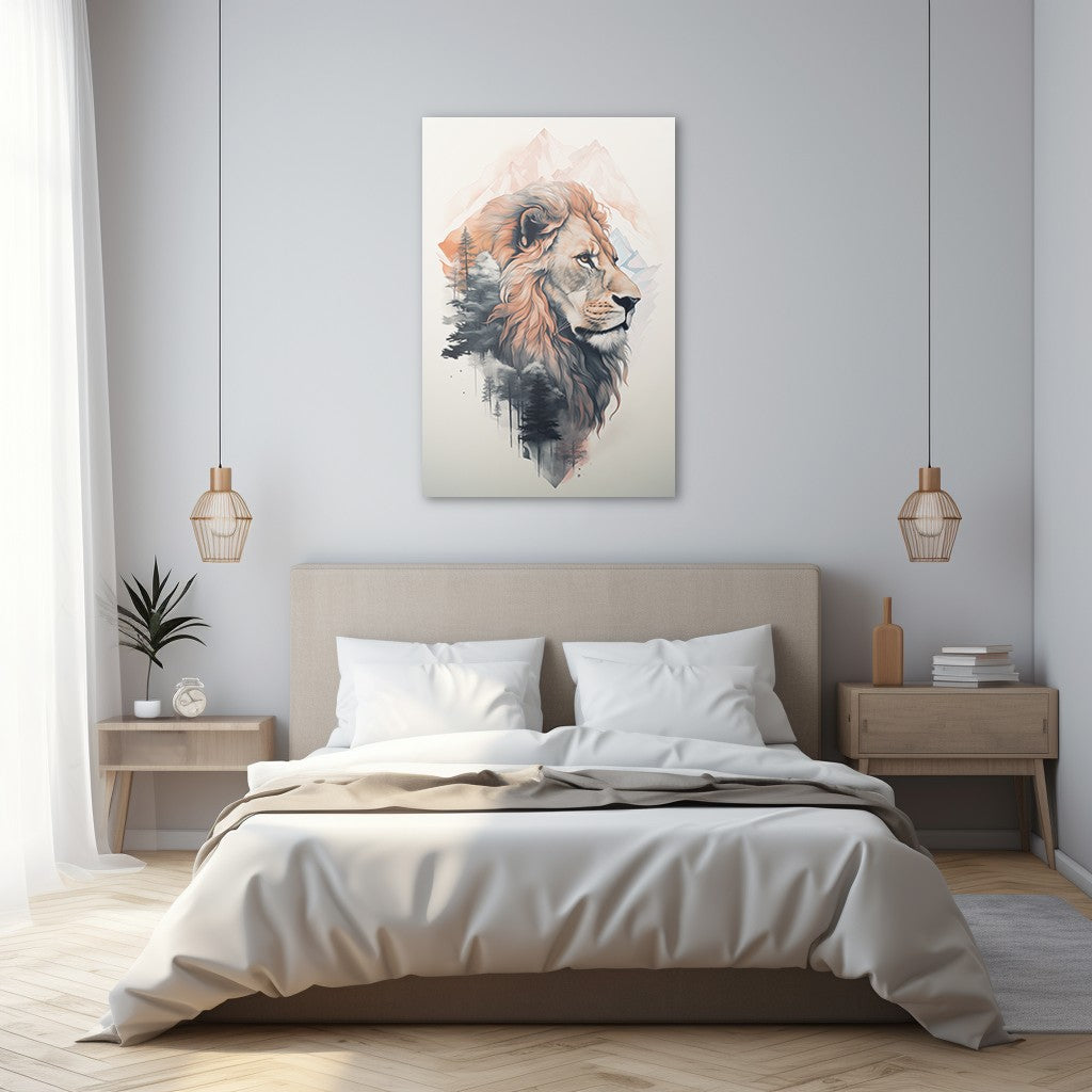 Lion and mountain Wall Art