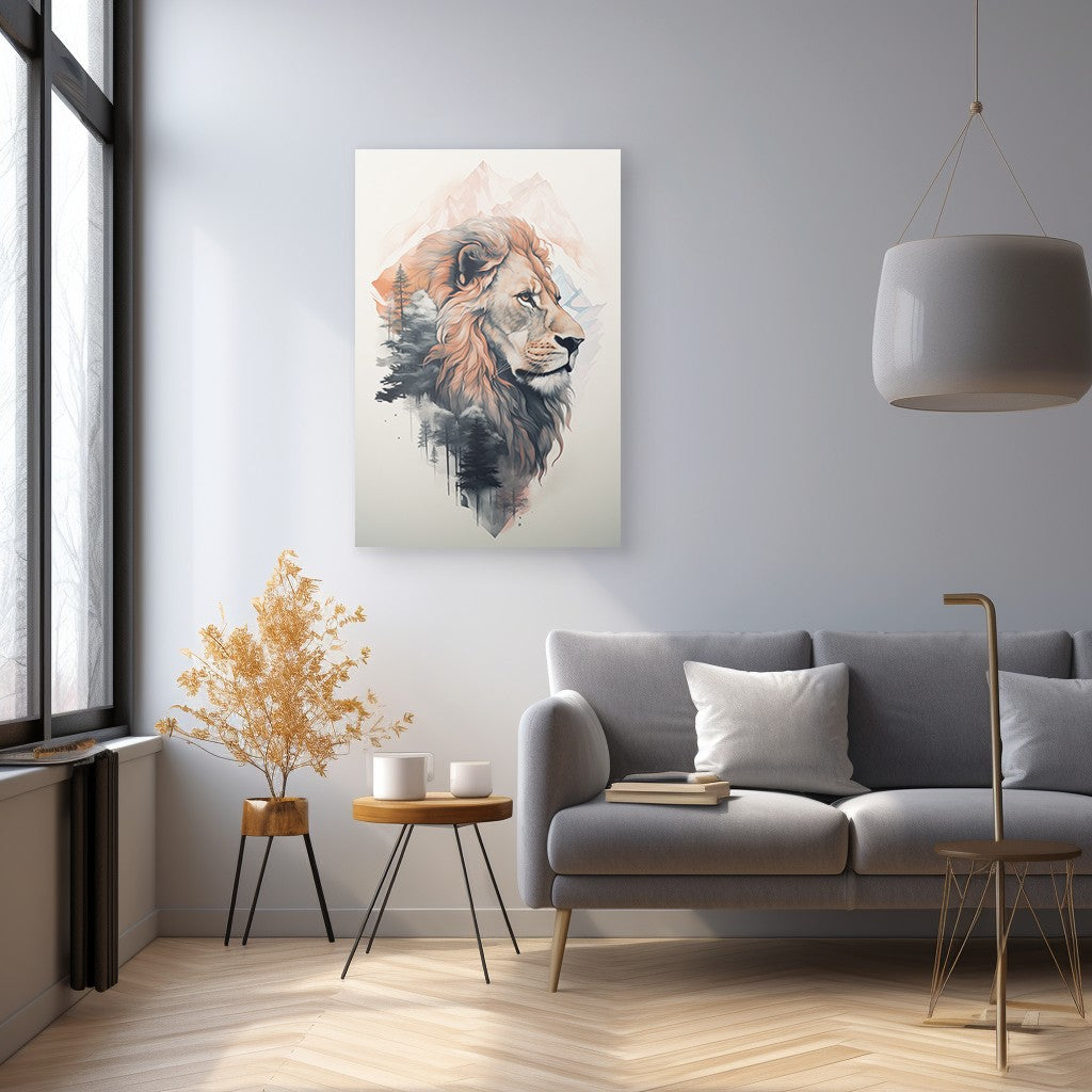 Lion and mountain Wall Art