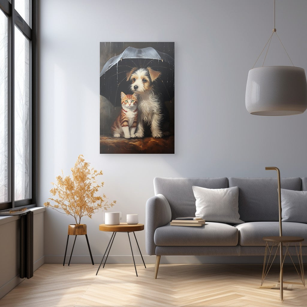The Heartwarming Friendship of Dog and Cat Wall Art
