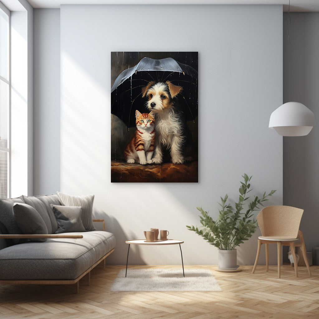The Heartwarming Friendship of Dog and Cat Wall Art