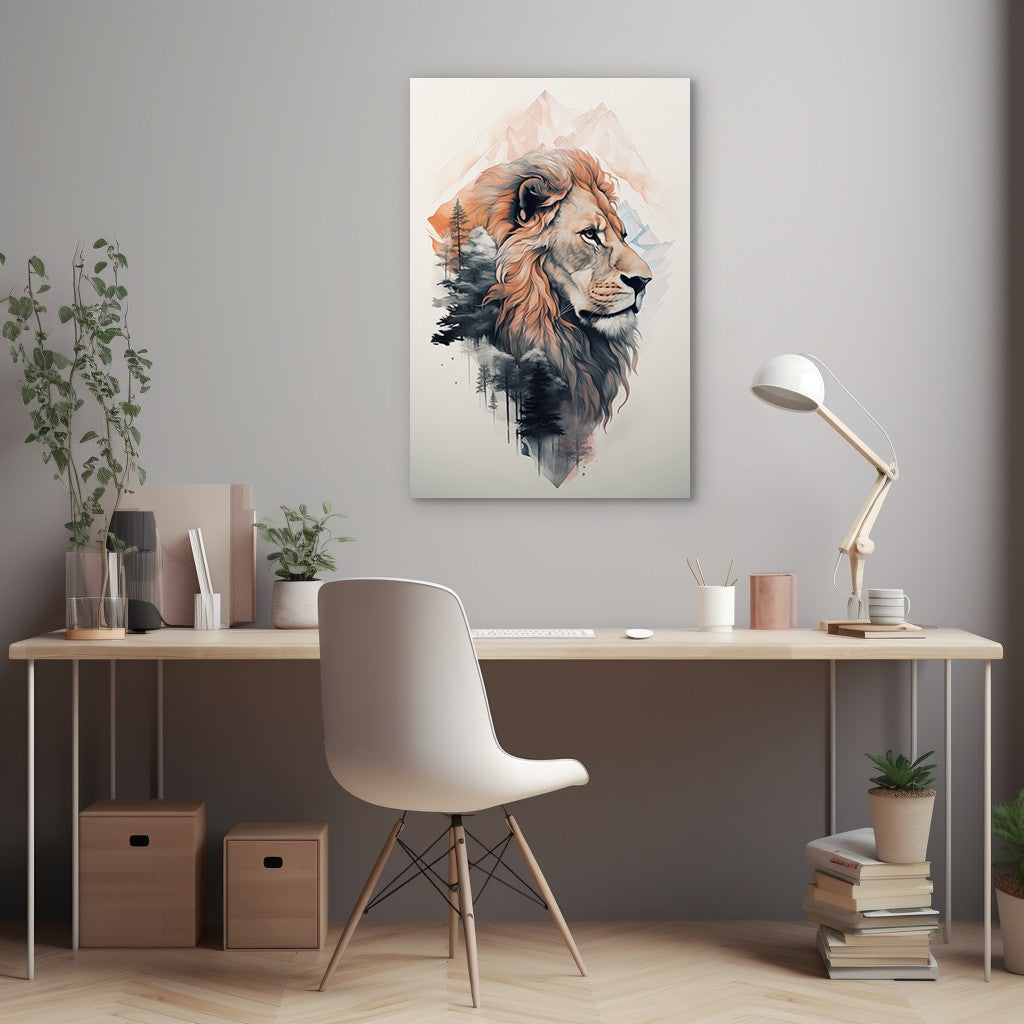 Lion and mountain Wall Art