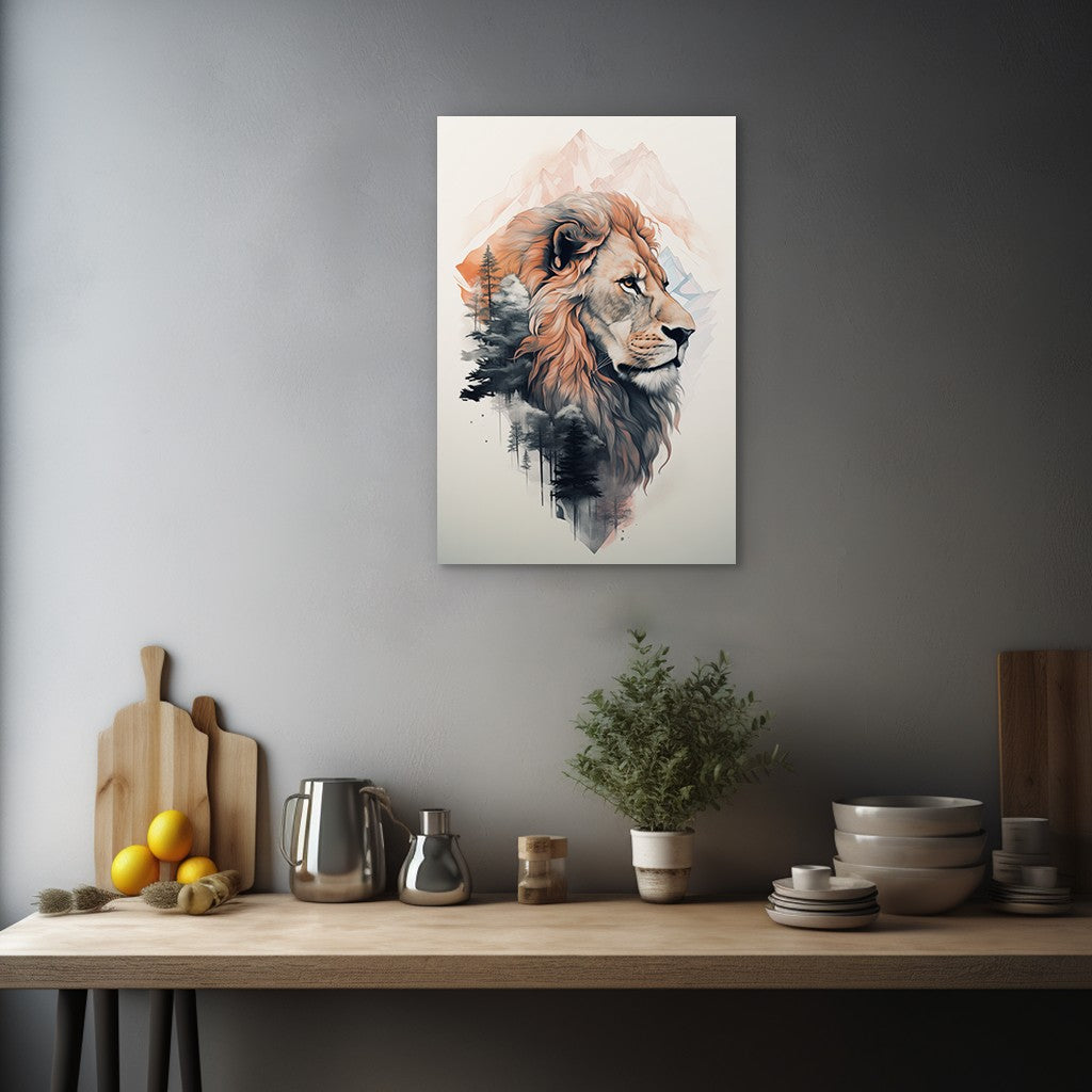 Lion and mountain Wall Art