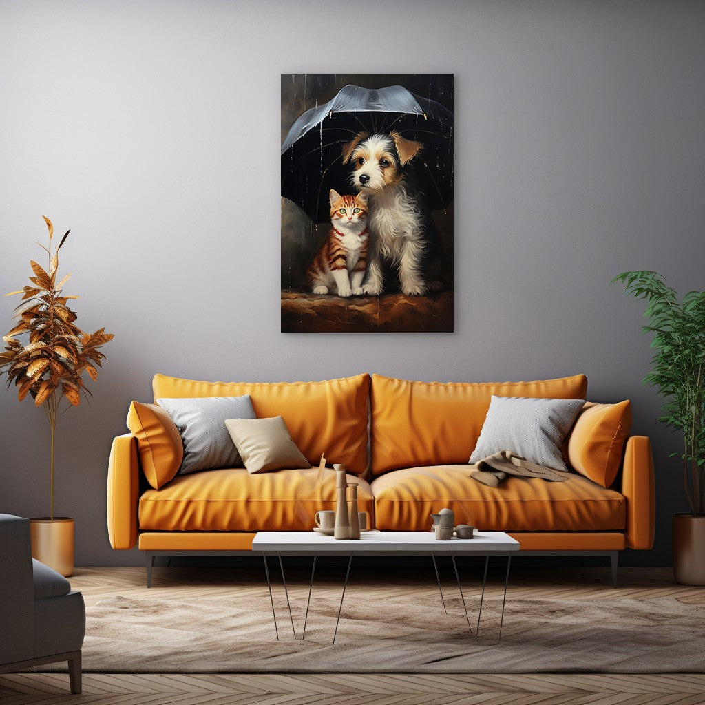The Heartwarming Friendship of Dog and Cat Wall Art