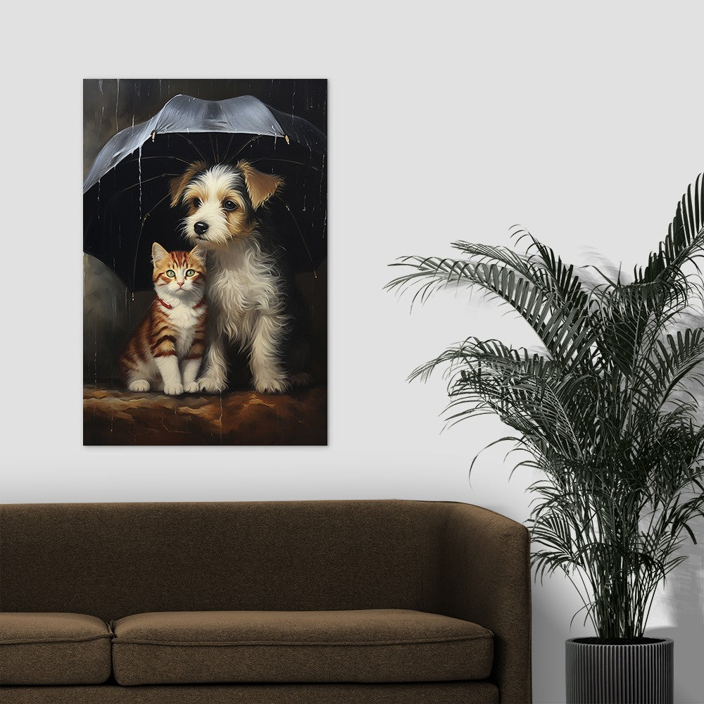 The Heartwarming Friendship of Dog and Cat Wall Art