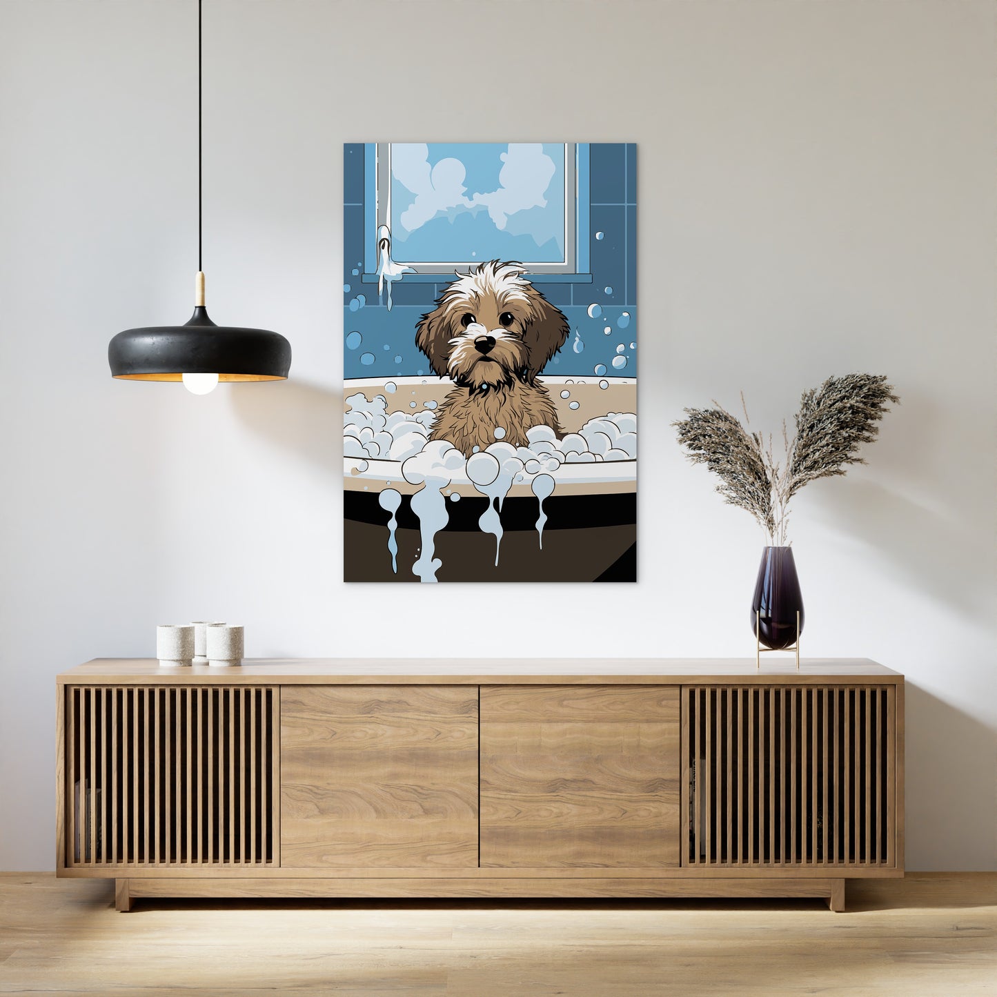 Puppy in Bubbly Bathtub Wall Art