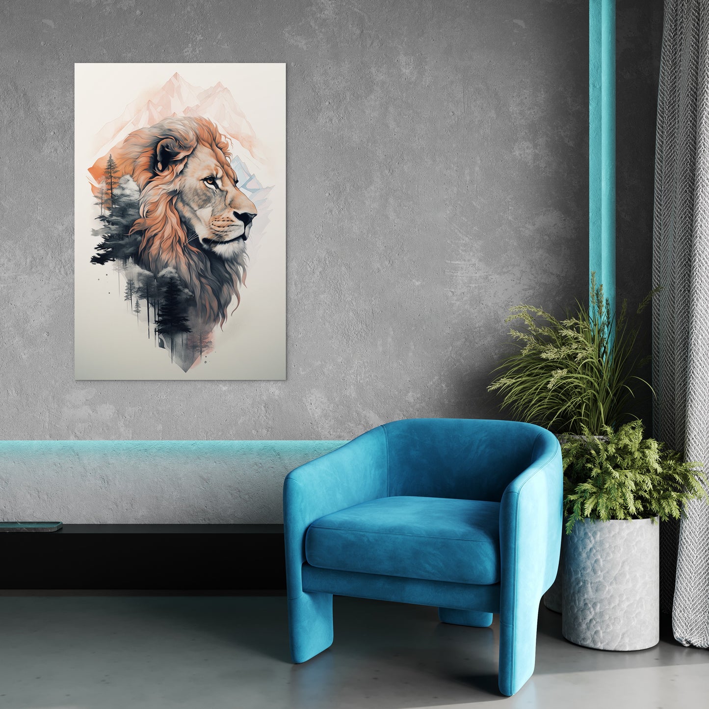 Lion and mountain Wall Art