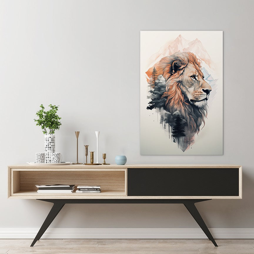 Lion and mountain Wall Art