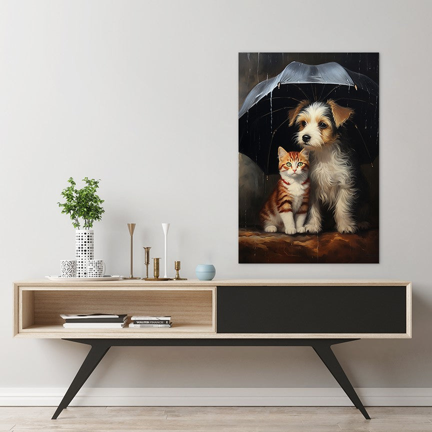 The Heartwarming Friendship of Dog and Cat Wall Art
