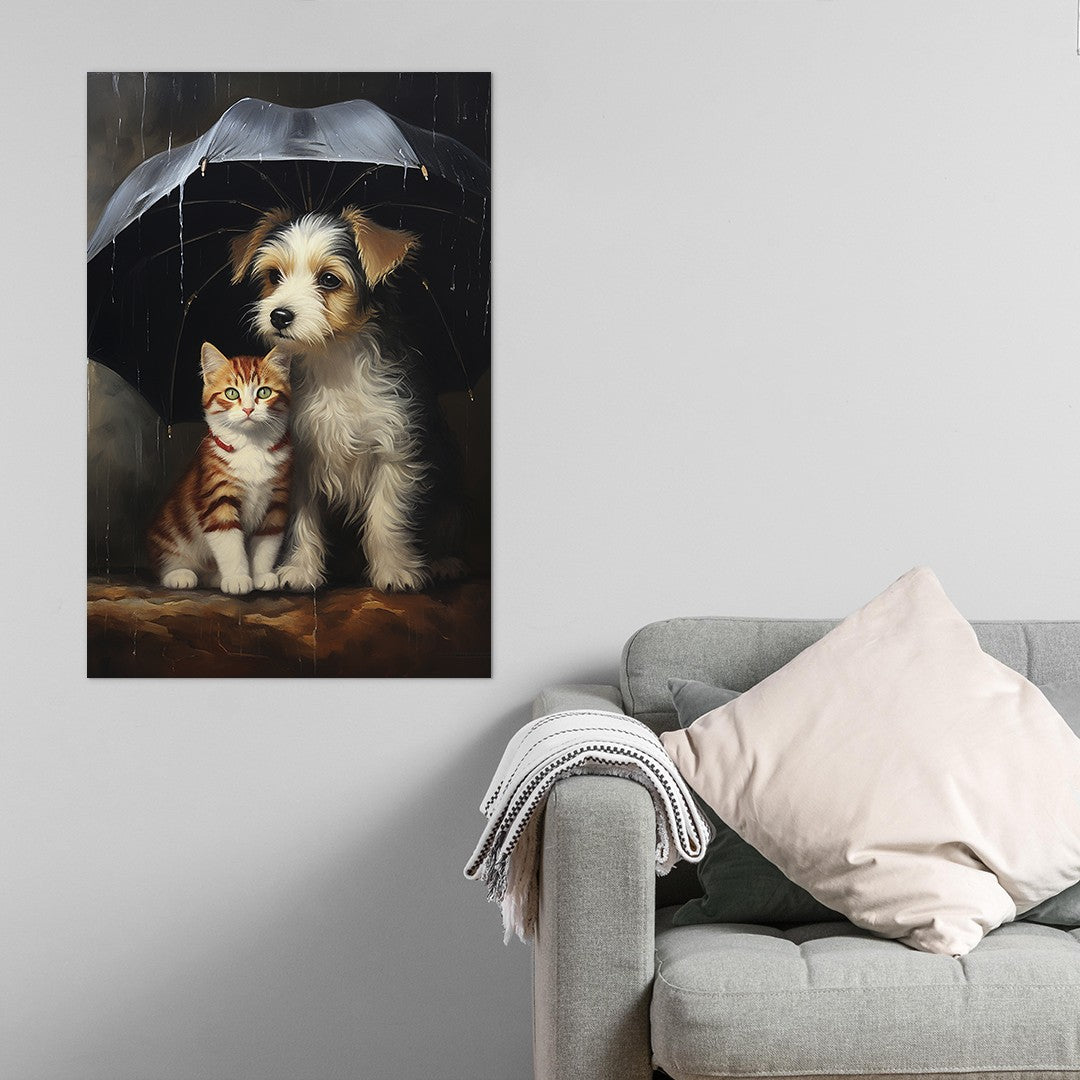 The Heartwarming Friendship of Dog and Cat Wall Art