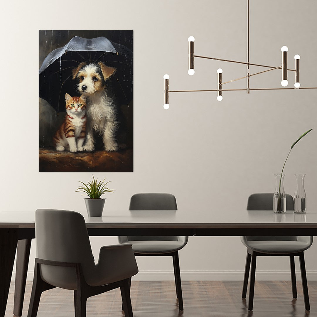 The Heartwarming Friendship of Dog and Cat Wall Art