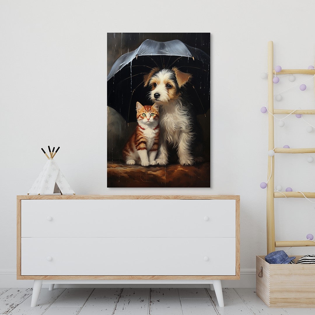 The Heartwarming Friendship of Dog and Cat Wall Art