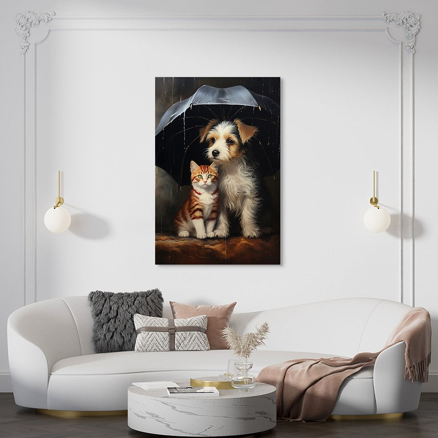 The Heartwarming Friendship of Dog and Cat Wall Art