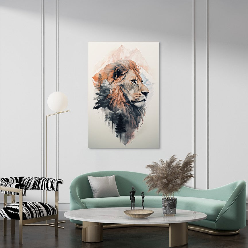 Lion and mountain Wall Art